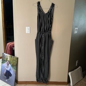 Black and white striped jumpsuit